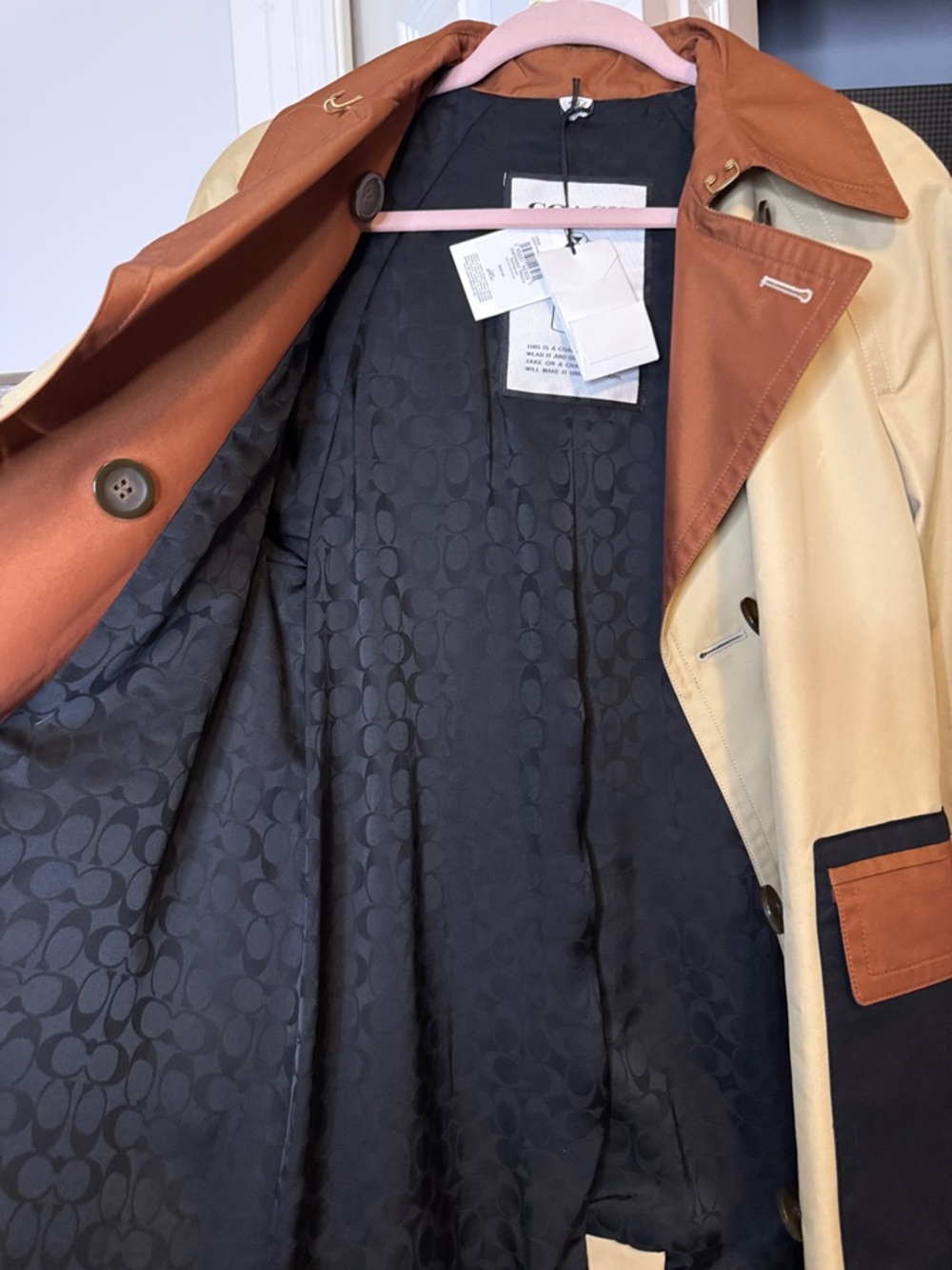 Coach Colorblock Trench Coat in Beige, Rust and Black - Picture 8 of 9
